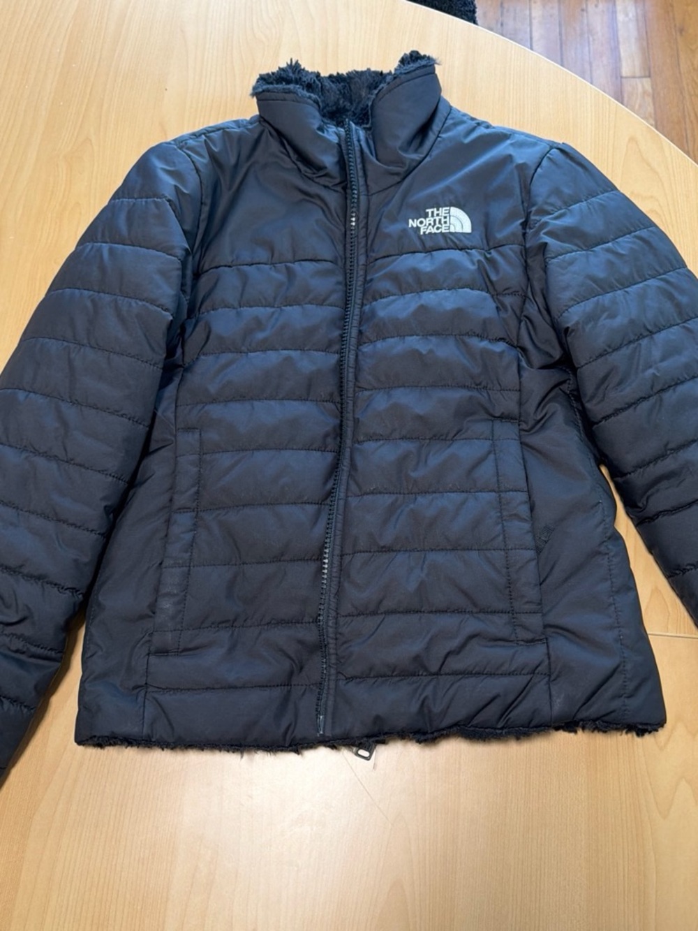 The North Face girls reversible Black Puffer Jacket